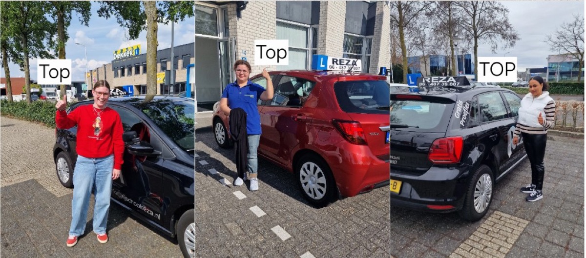 Leerlingen naast de lesauto’s van Rijschool Reza, fotocollectie 7