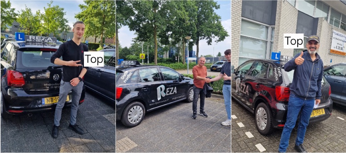 Leerlingen naast de lesauto’s van Rijschool Reza, fotocollectie 8