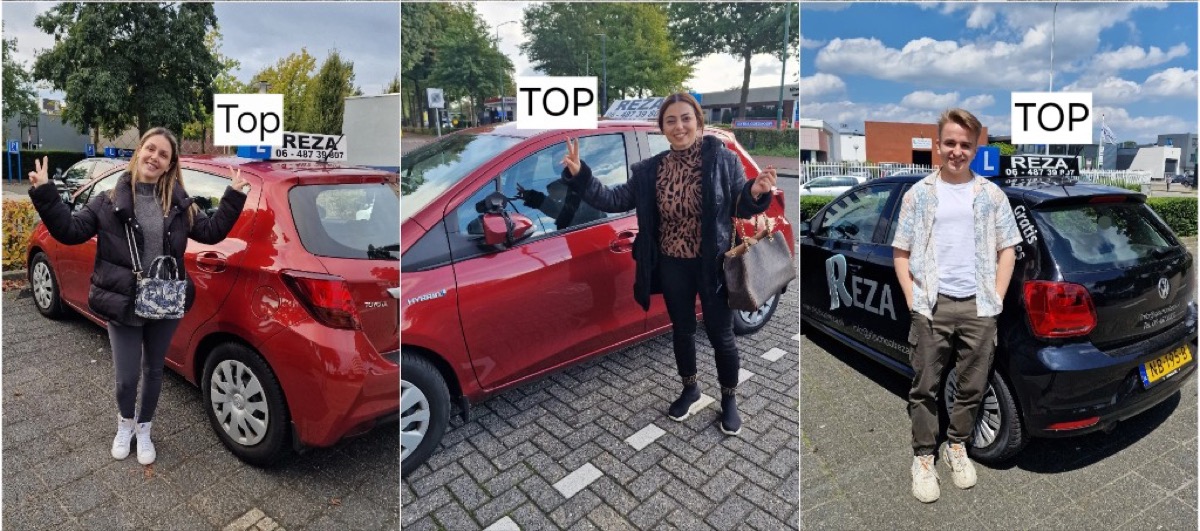 Leerlingen naast de lesauto’s van Rijschool Reza, fotocollectie 9